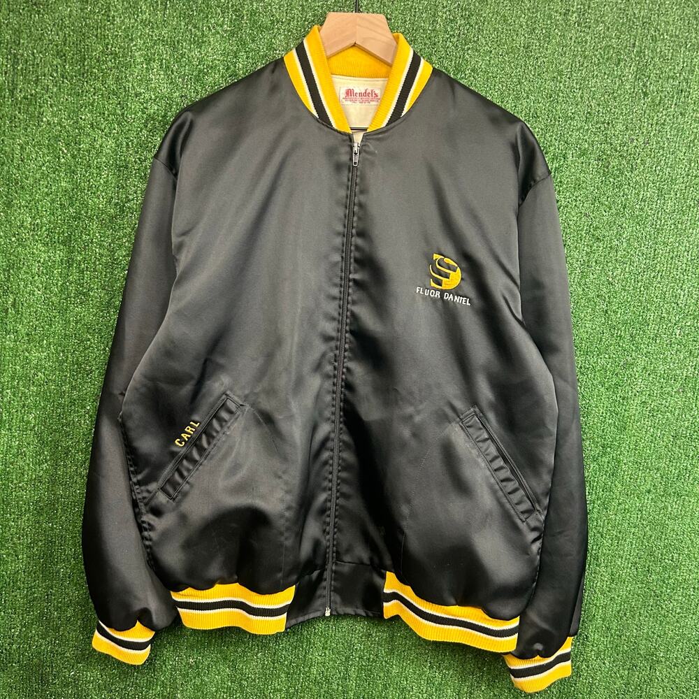 Vintage Fluor Daniel Black Yellow Satin Bomber Jacket by Mendel’s Manila XL